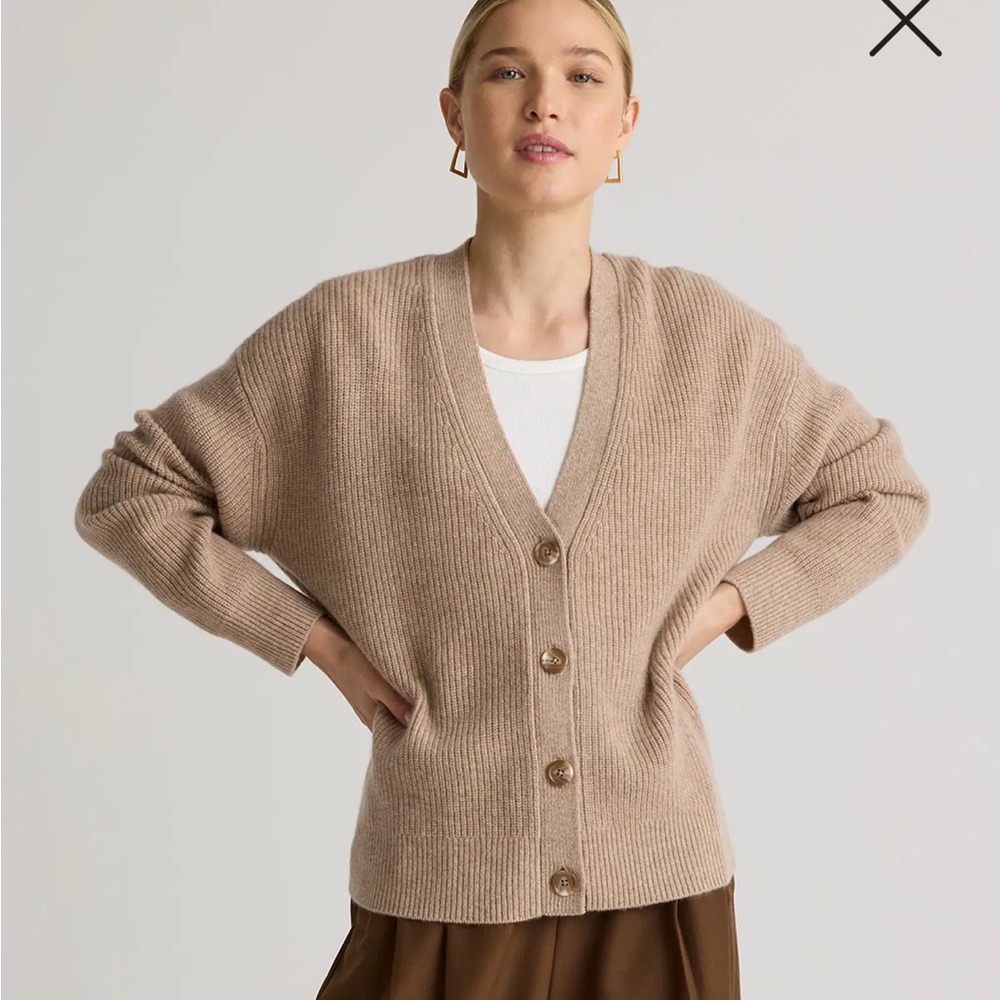 Quince Mongolian Cashmere Fisherman Boxy Cropped Cardigan Sweater, M